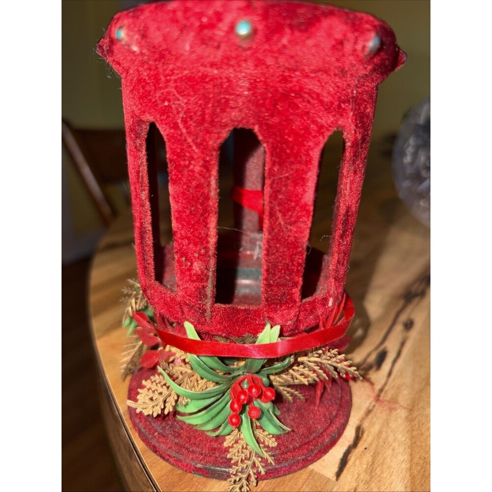 Vintage Red Flocked Cathedral-Style Votive Candle Holder